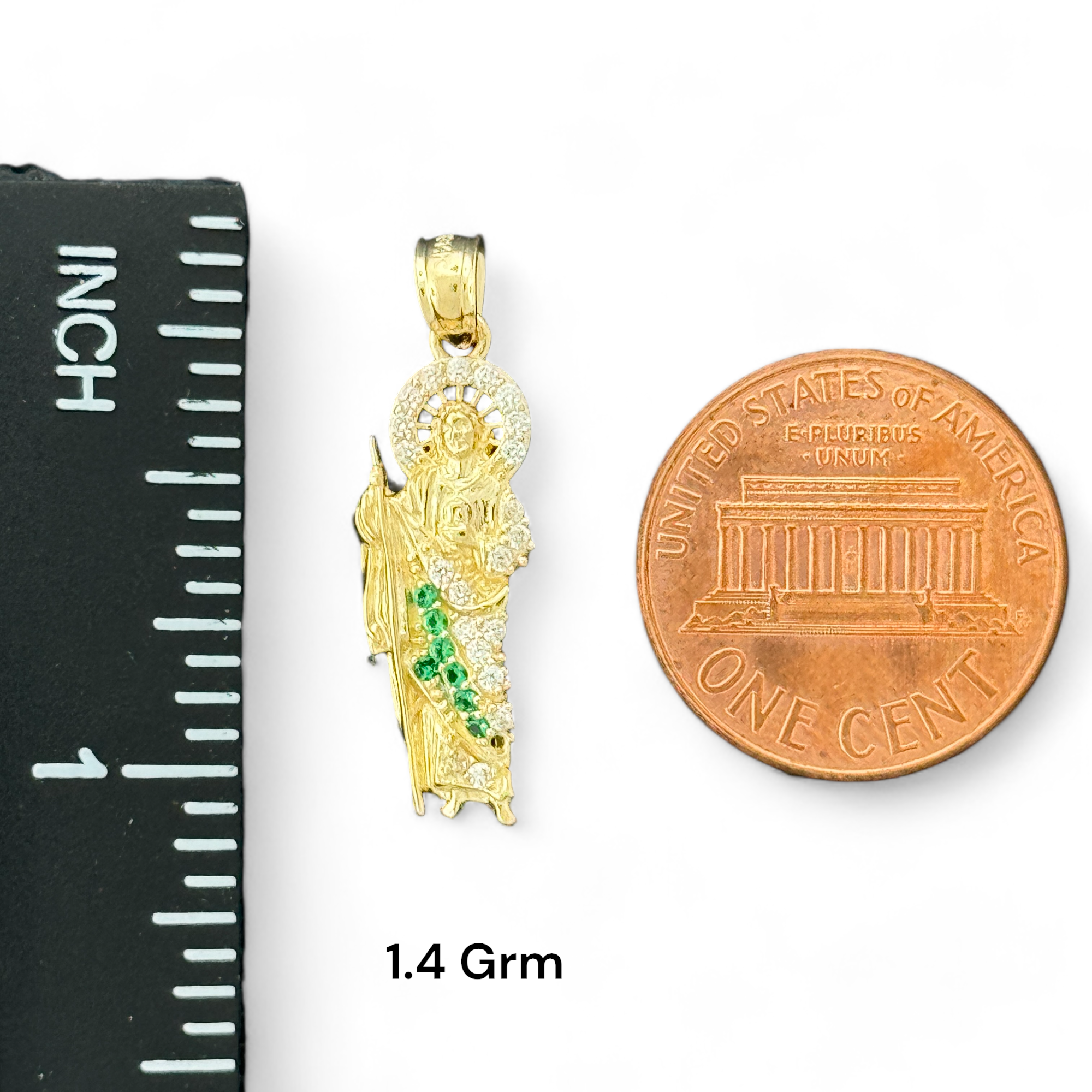 14KT Gold Crucifix Cross Pendant with Sparkling Cubic Zirconia Stones - Elegant Religious Jewelry