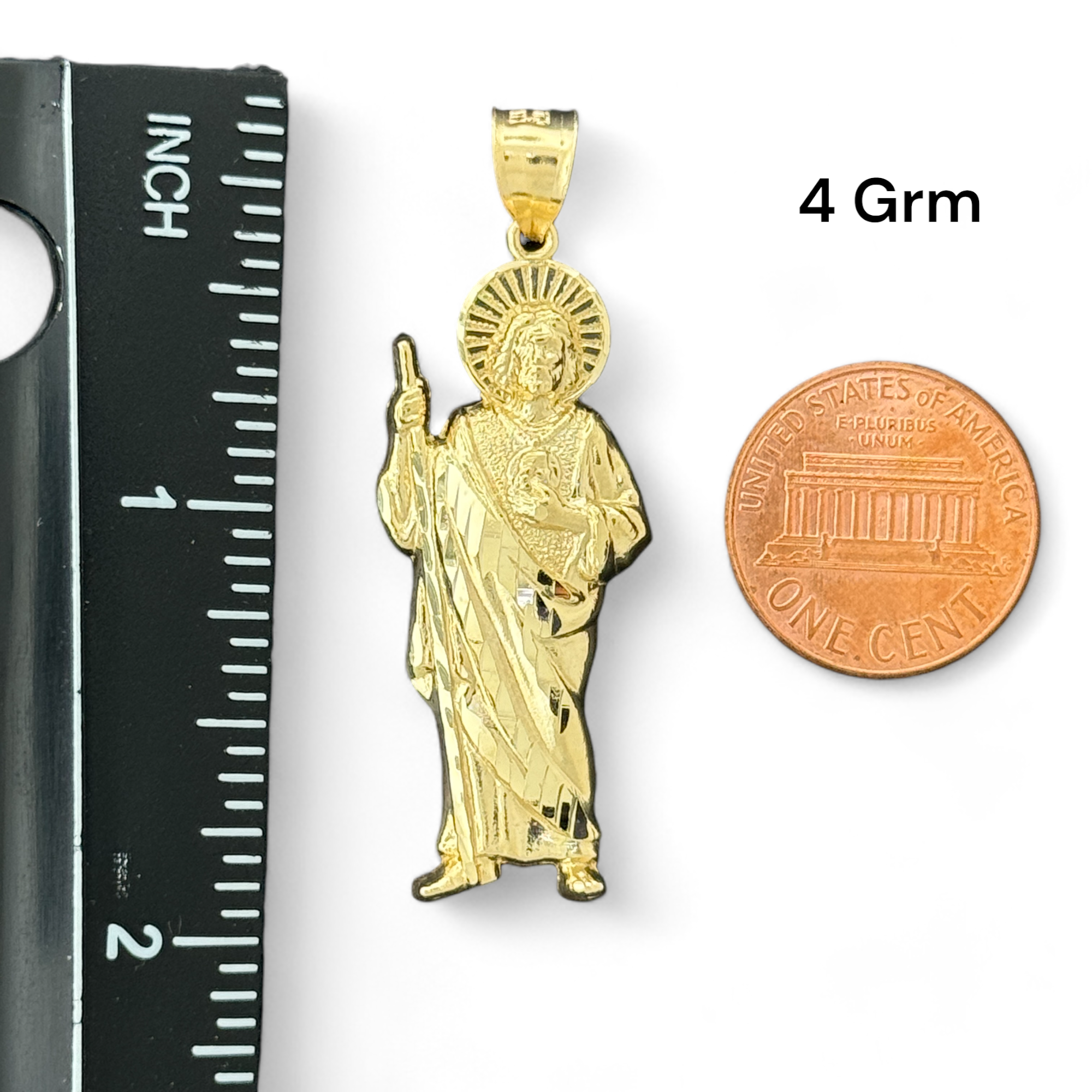 14KT Gold Crucifix Cross Pendant with Sparkling Cubic Zirconia Stones - Elegant Religious Jewelry