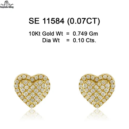 10KT yellow gold heart-shaped pave diamond stud earrings 0.10ct total SI clarity with screw backs – SE11584