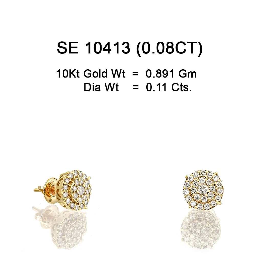 10KT yellow gold double halo round diamond cluster stud earrings 0.11ct total weight with secure screw-back setting – SE10413