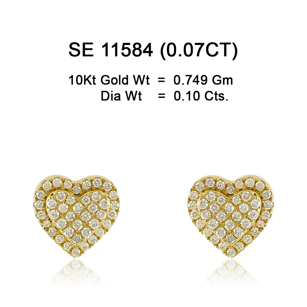 10KT yellow gold heart pave diamond cluster stud earrings 0.10ct total weight with secure screw-back setting – SE11584