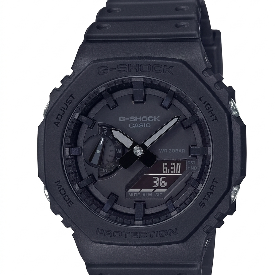 Casio G-Shock GA-2100 CasiOak men's analog-digital watch, black resin, octagonal carbon core bezel