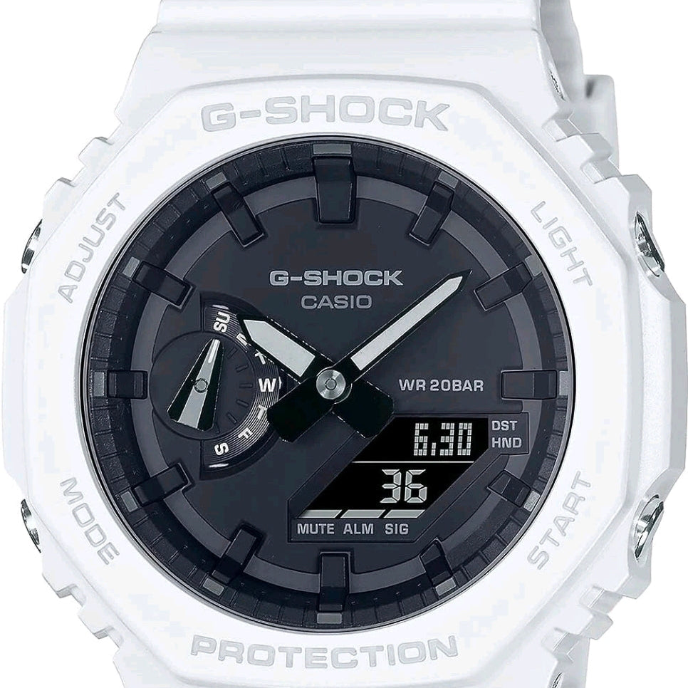 Casio G-Shock GA-2100 -7A CasiOak men's analog-digital watch, white resin, octagonal carbon core bezel
