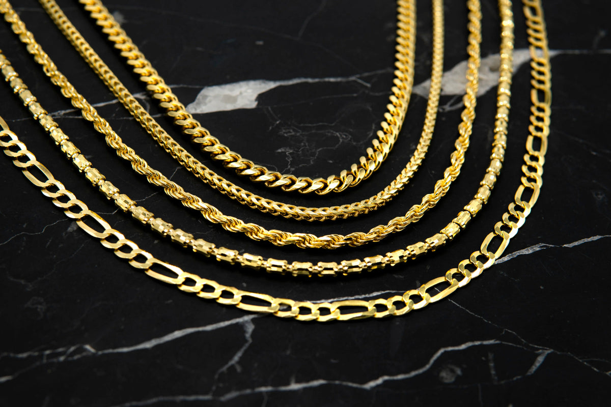 Cuban Gold Ropes How to Choose the Right Gold Chain: Rope, Figaro, Cuban, Franco Explai