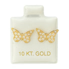 10KT Butterfly CZ Stud Gold Earrings - Main Front View by Silver Factory