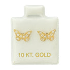 10KT Butterfly CZ Stud Gold Earrings - Main Front View by Silver Factory