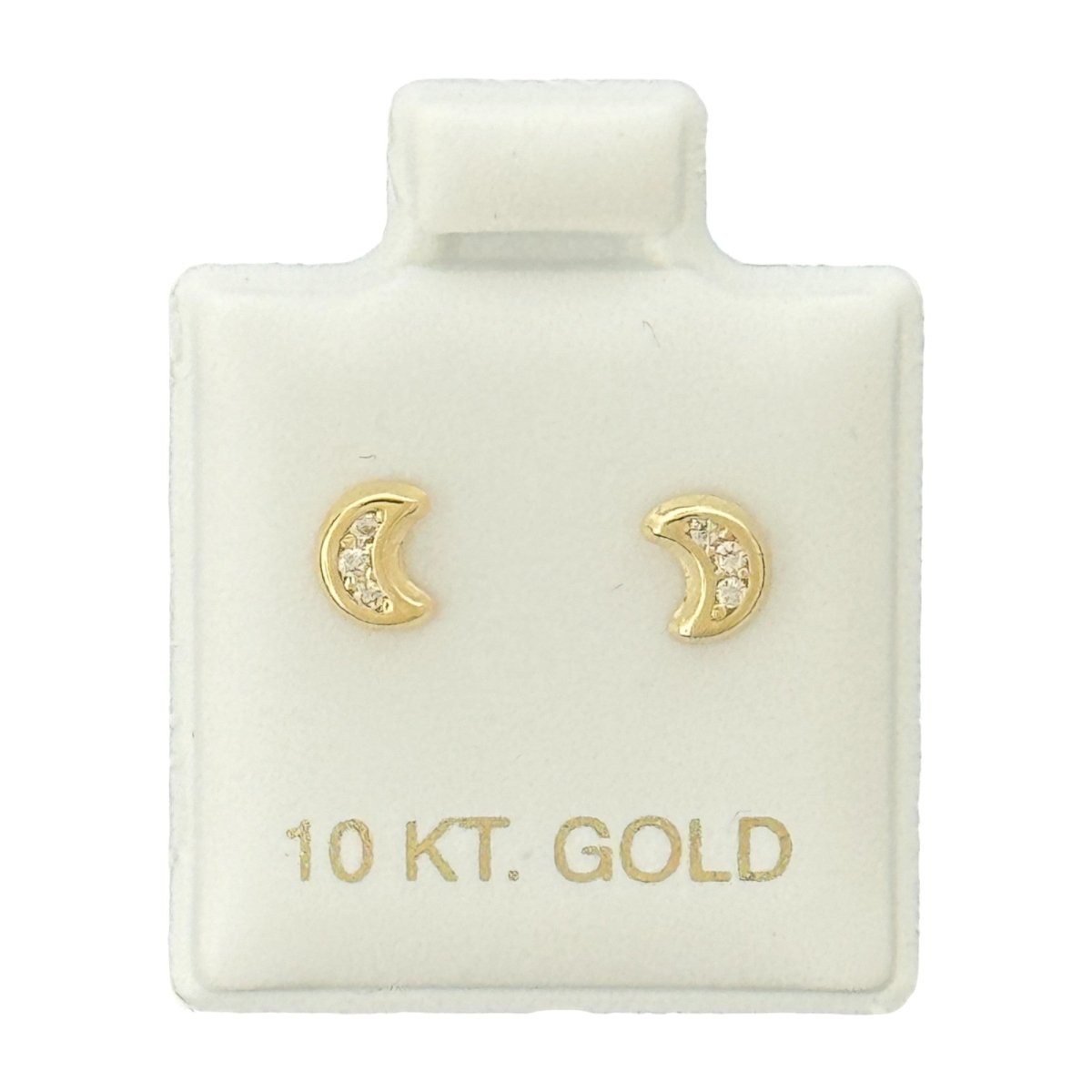 10KT Crescent Moon CZ Gold Earrings - Main Front View by Silver Factory