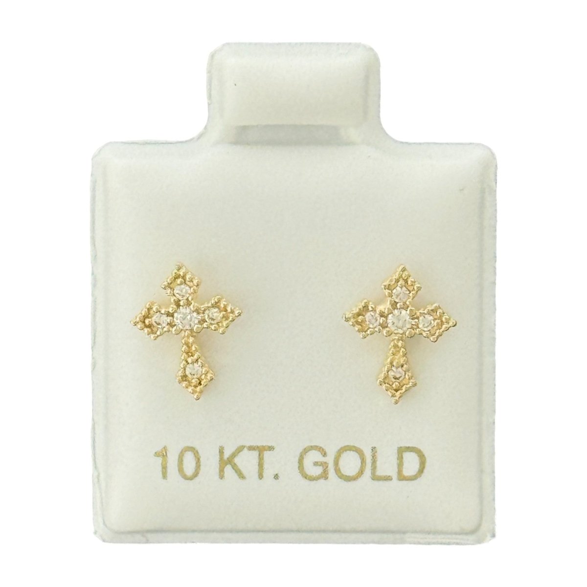 10KT Cross CZ Gold Earrings - Main Front View by Silver Factory