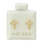 10KT Cross CZ Gold Earrings - Main Front View by Silver Factory