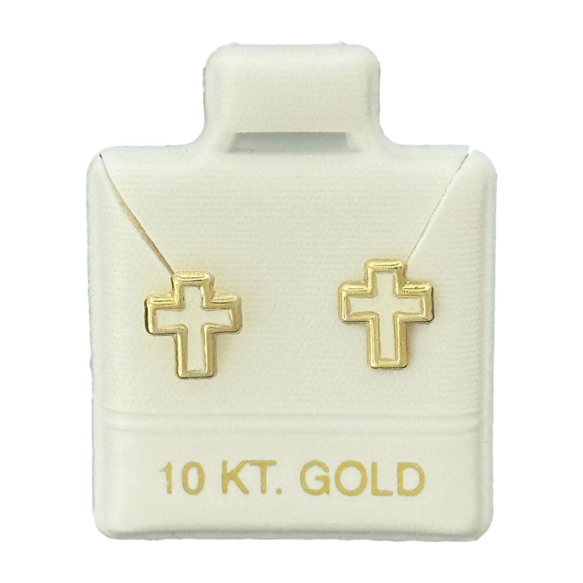 10KT Cross Stud Gold Earrings - Main Front View by Silver Factory