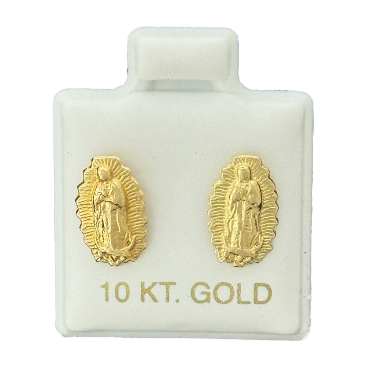 10KT Detailed Virgin Mary Gold Earrings - Main Front View by Silver Factory