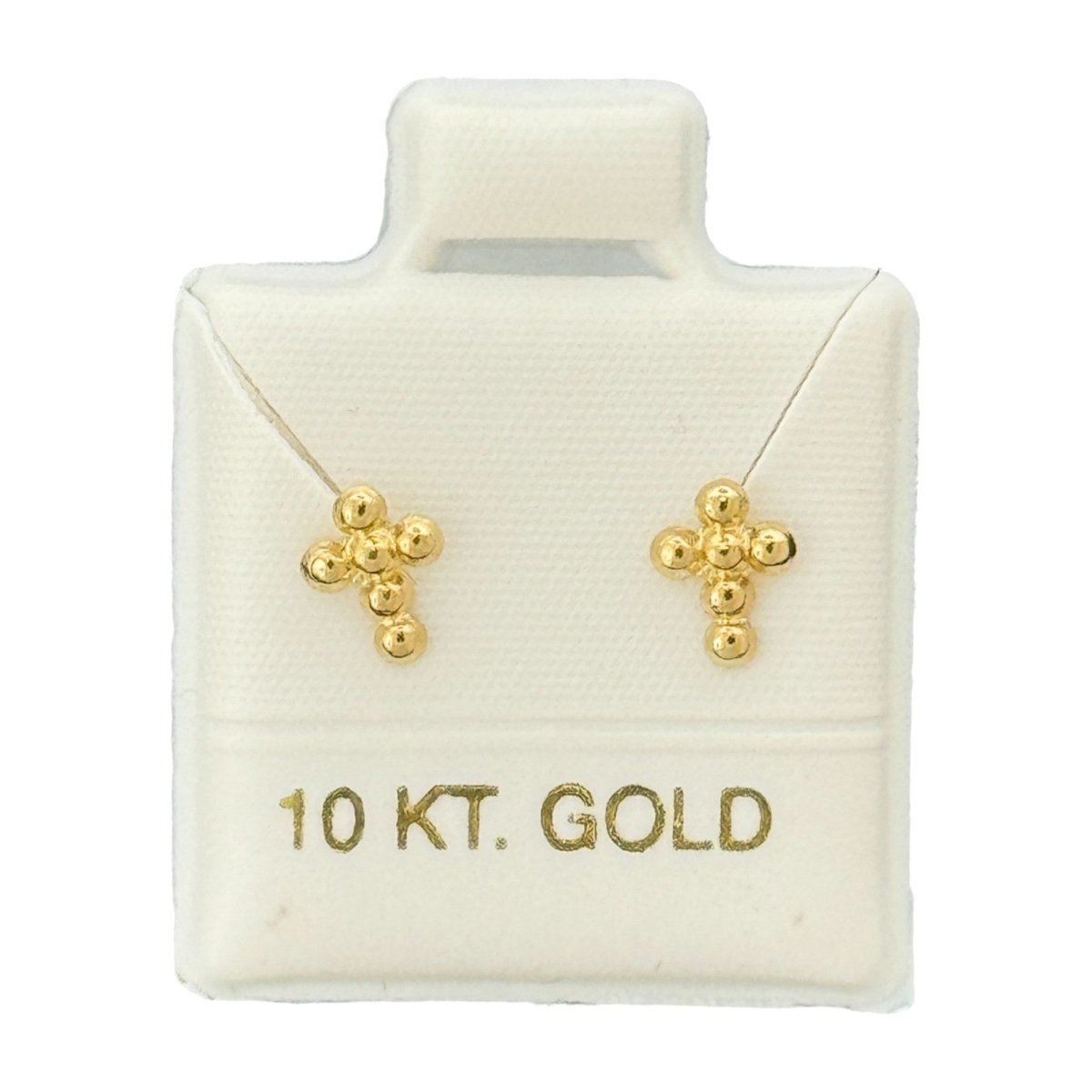10KT Gold Bubble Cross Stud Earrings - Main Front View by Silver Factory