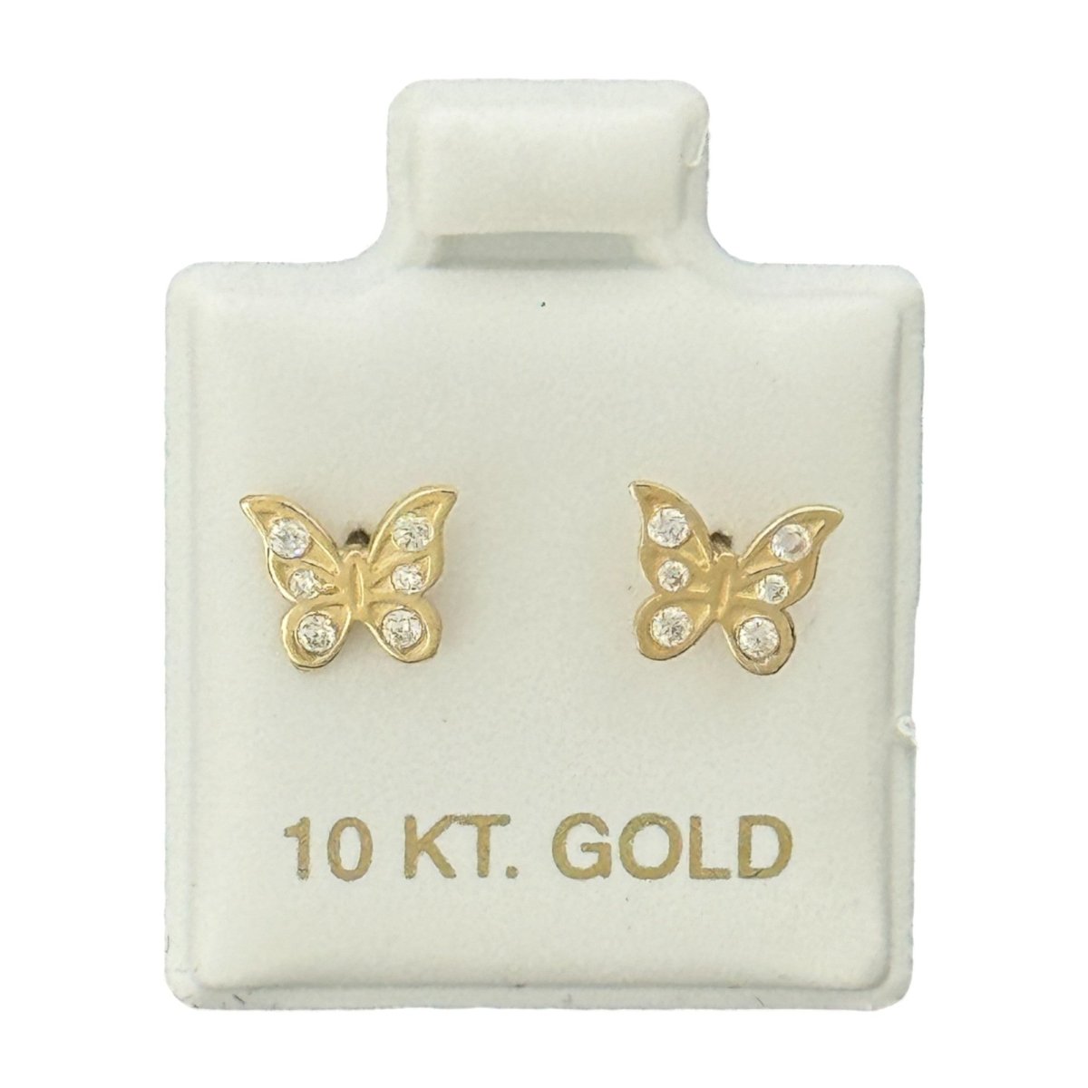 10KT Gold Butterfly CZ Stud Earrings - Main Front View by Silver Factory