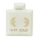 10KT Gold Crescent Moon Stud Earrings with CZ Stones - Main Front View by Silver Factory