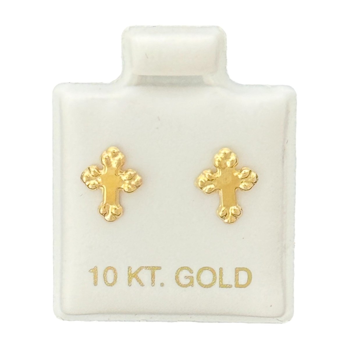 10KT Gold Cross Stud Earrings - Main Front View by Silver Factory