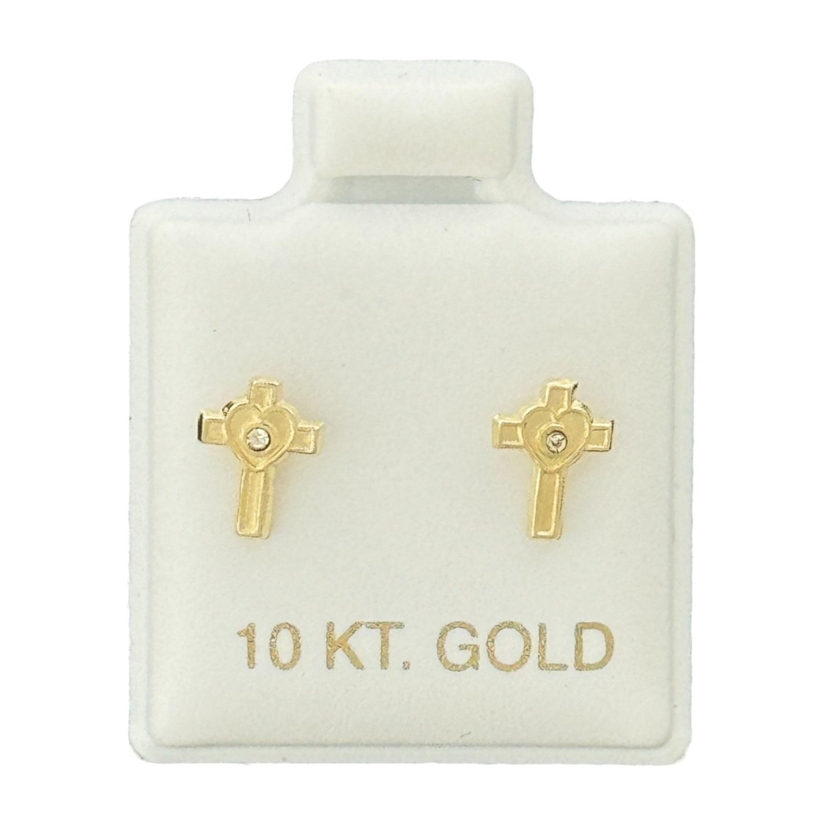 10KT Gold Cross Stud Earrings - Main Front View by Silver Factory
