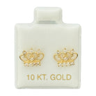 10KT Gold Crown Stud Earrings with CZ Stones - Main Front View by Silver Factory