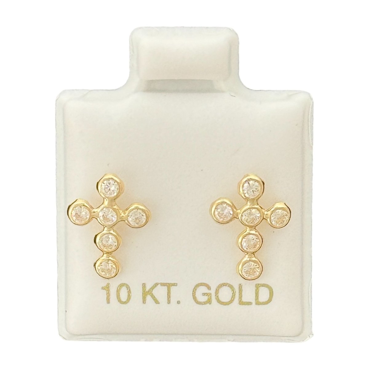 10KT Gold Crystal Cross Stud Earrings - Main Front View by Silver Factory