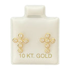 10KT Gold Crystal Cross Stud Earrings - Main Front View by Silver Factory