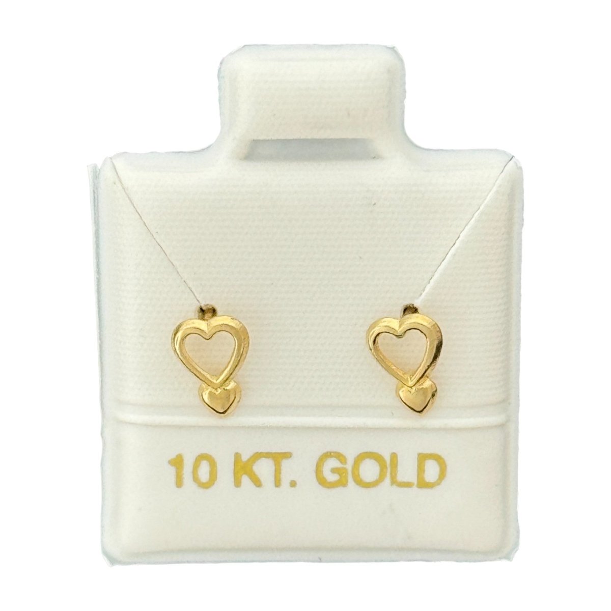 10KT Gold Dangling Heart Earrings - Main Front View by Silver Factory