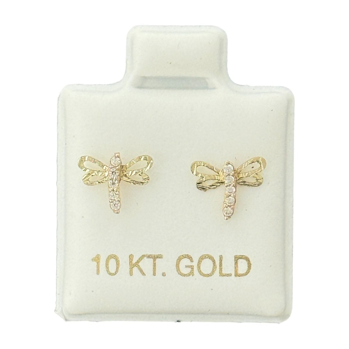 10KT Gold Dragonfly CZ Stud Earrings - Main Front View by Silver Factory