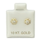 10KT Gold Flower Stud Earrings with Center CZ - Main Front View by Silver Factory