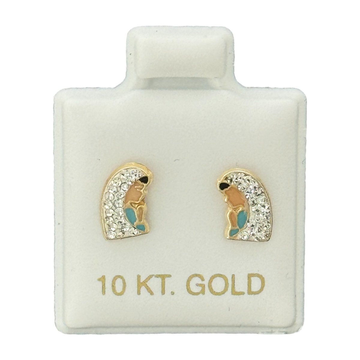 10KT Gold Girl Praying Stud Earrings - Main Front View by Silver Factory