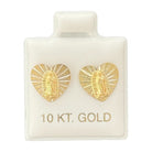 10KT Gold Heart Virgin Mary Earrings - Main Front View by Silver Factory