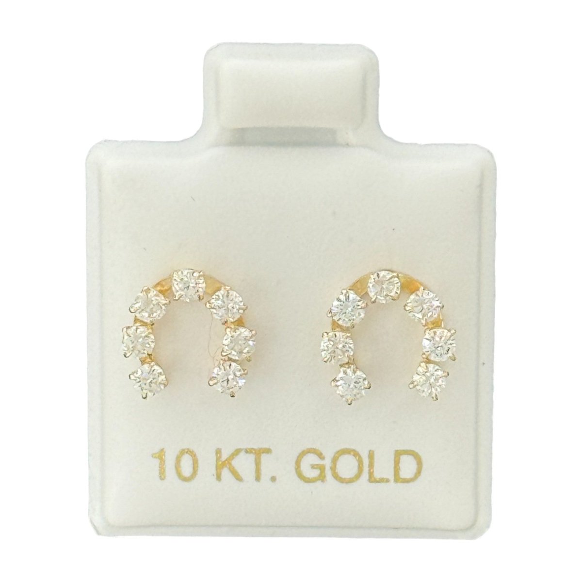 10KT Gold Horseshoe CZ Stud Earrings - Main Front View by Silver Factory