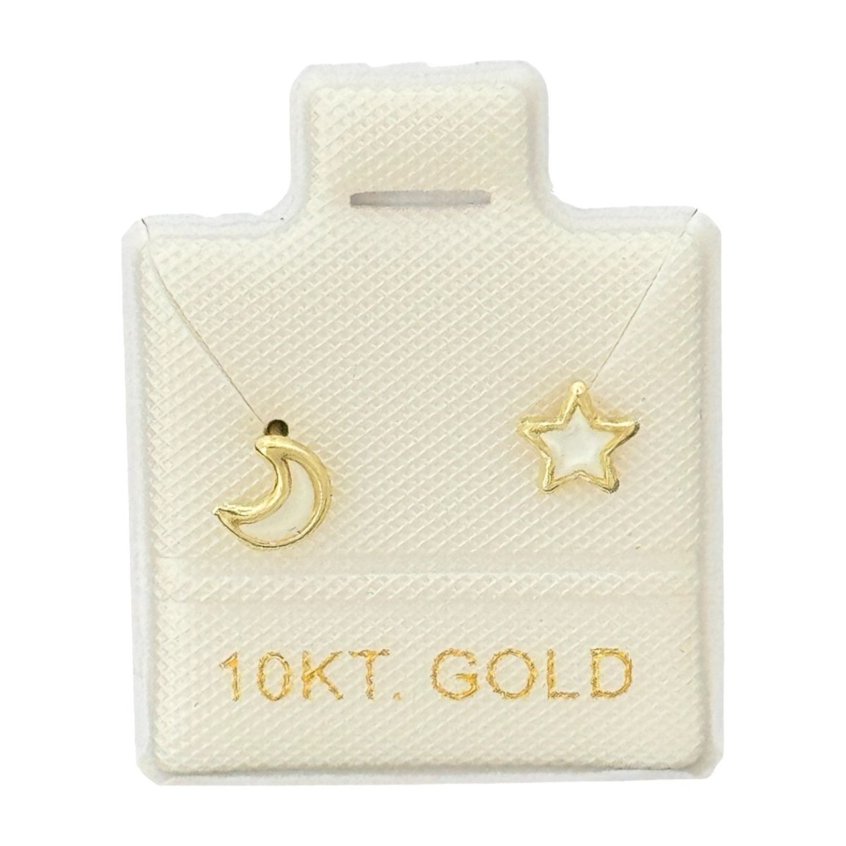 10KT Gold Moon and Star Mismatch Stud Earrings - Main Front View by Silver Factory