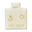 10KT Gold Moon and Star Mismatch Stud Earrings - Main Front View by Silver Factory