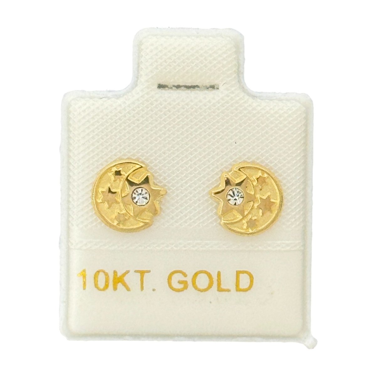 10KT Gold Moon and Star Stud Earrings - Main Front View by Silver Factory