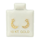 10KT Gold Moon and Star Stud Earrings with CZ Stones - Main Front View by Silver Factory