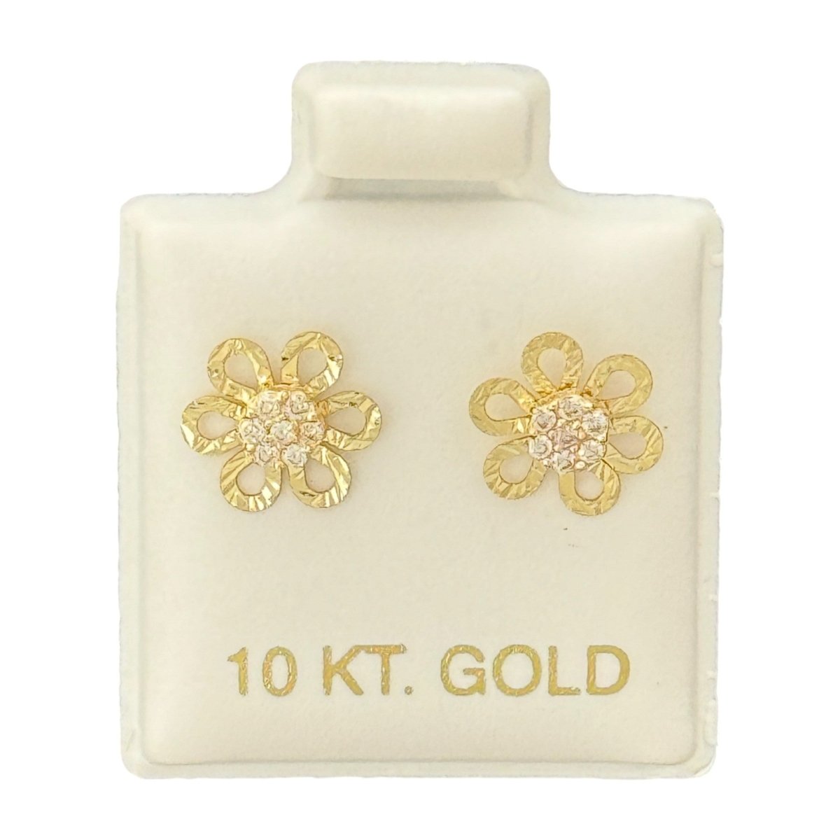 10KT Gold Open Petal Flower Earrings - Main Front View by Silver Factory