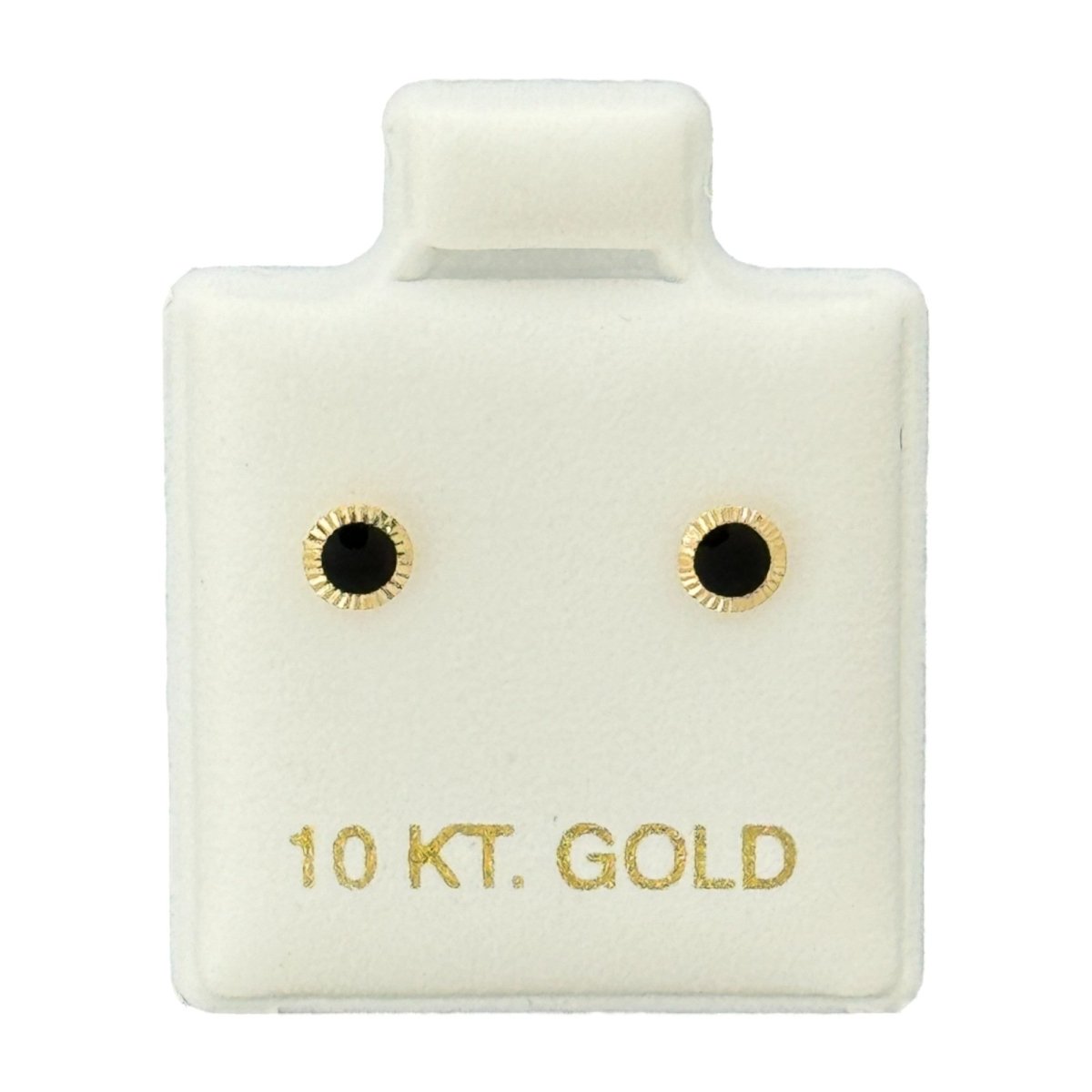 10KT Gold Round Black Stone Stud Earrings - Main Front View by Silver Factory