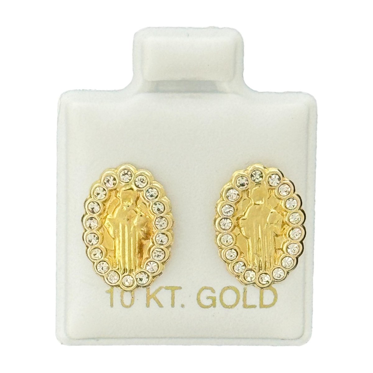 10KT Gold Saint Benito Oval Stud Earrings - Main Front View by Silver Factory