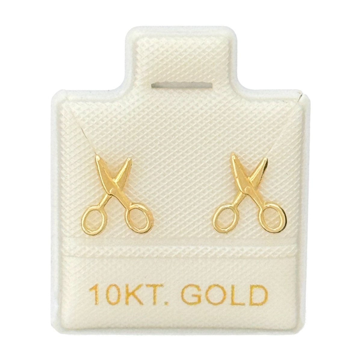 10KT Gold Scissors Stud Earrings - Main Front View by Silver Factory