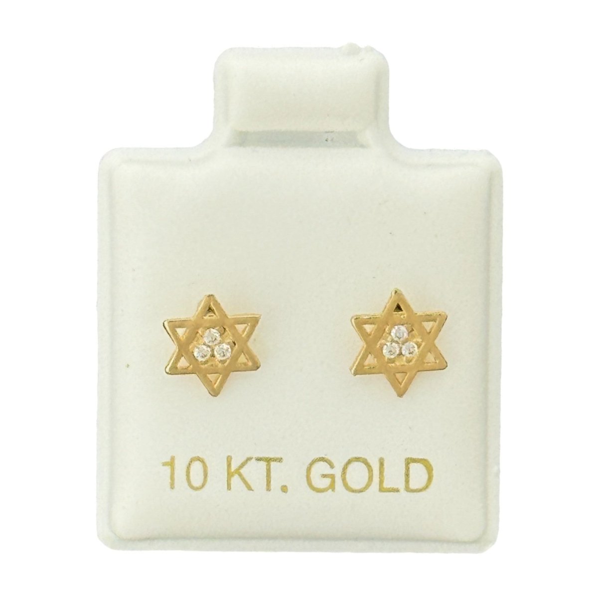10KT Gold Star of David Stud Earrings with CZ Stones - Main Front View by Silver Factory