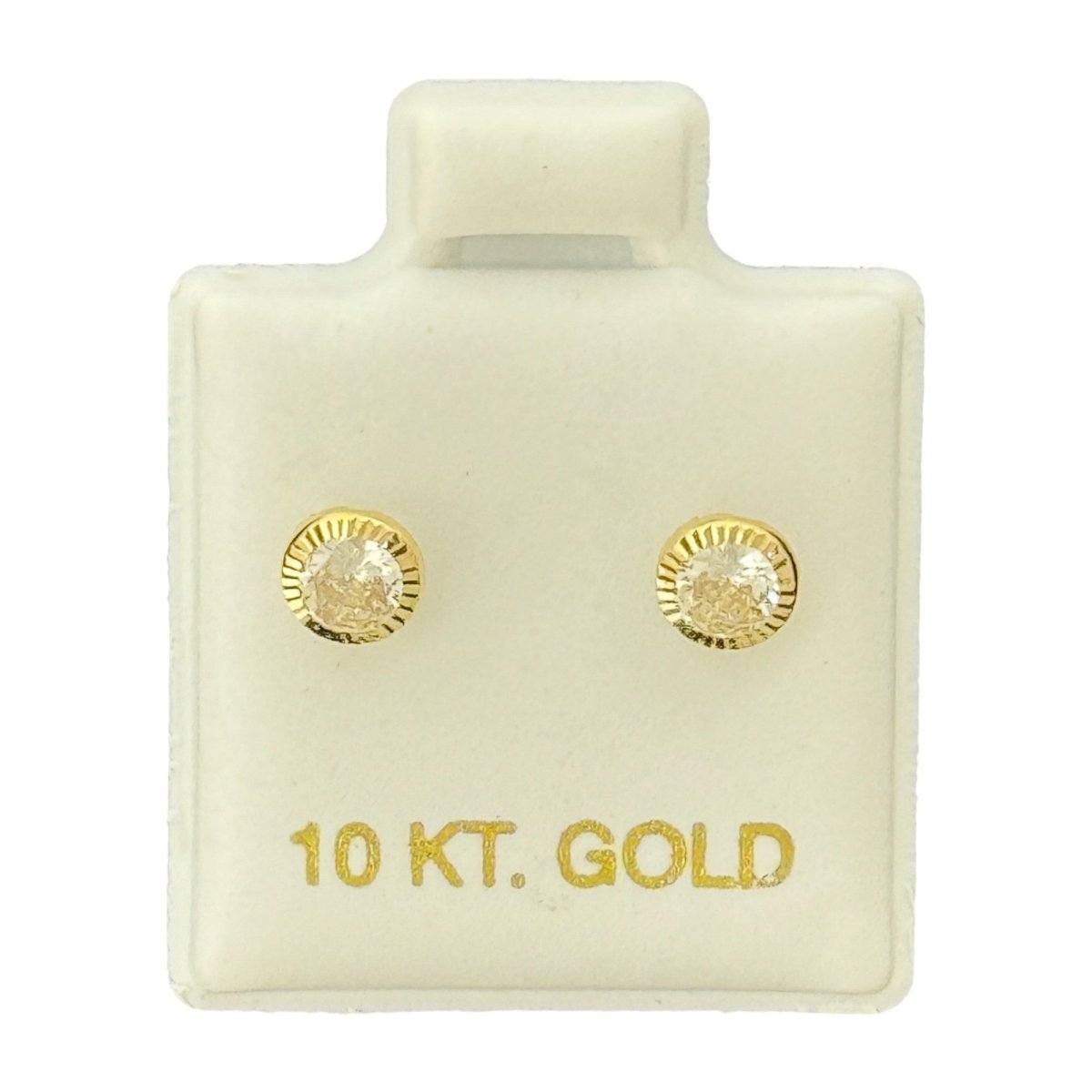 10KT Gold Stud Earrings with Clear CZ Stones - Main Front View by Silver Factory
