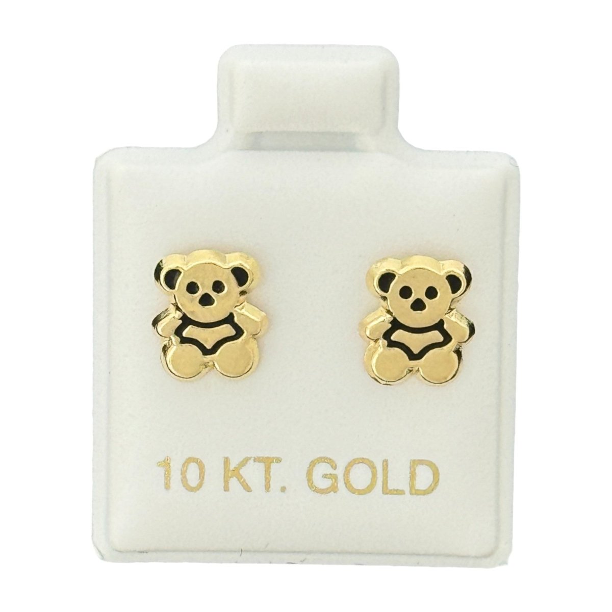 10KT Gold Teddy Bear Stud Earrings - Main Front View by Silver Factory