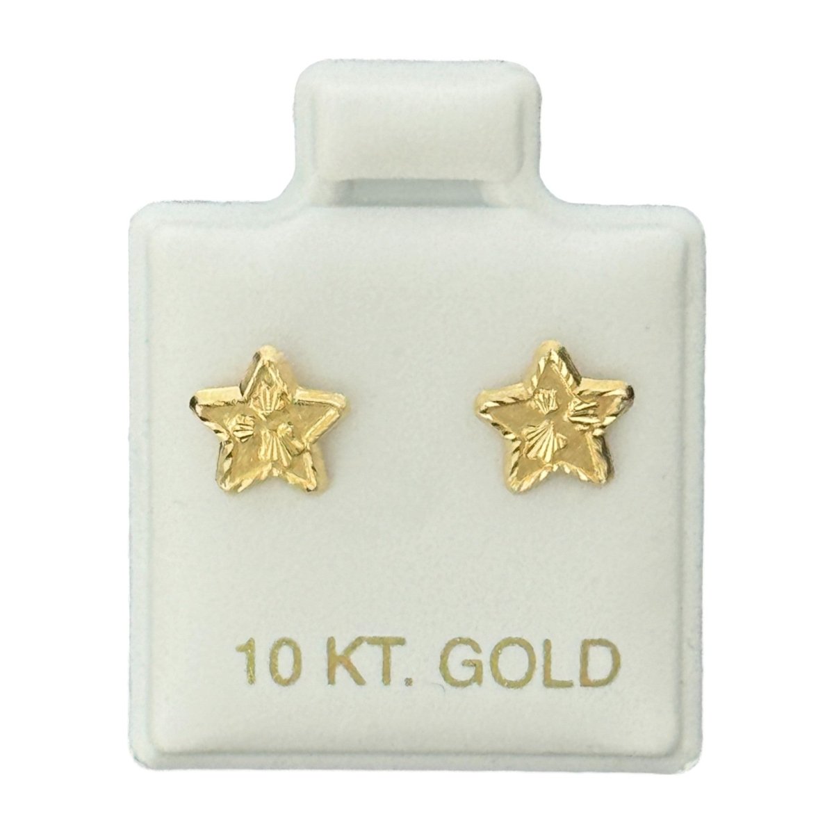 10KT Gold Textured Star Stud Earrings - Main Front View by Silver Factory