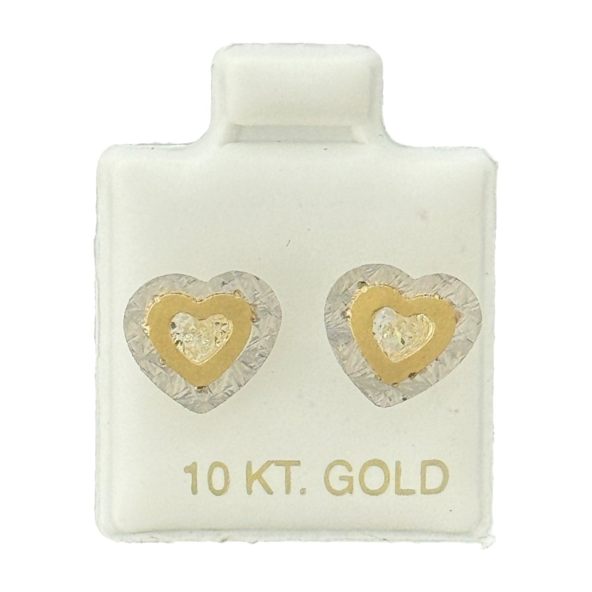 10KT Gold Two-Tone Heart Stud Earrings - Main Front View by Silver Factory