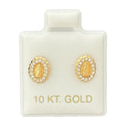 10KT Gold Virgin Mary CZ Stud Earrings - Main Front View by Silver Factory