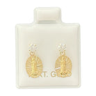 10KT Gold Virgin Mary Drop Earrings - Main Front View by Silver Factory