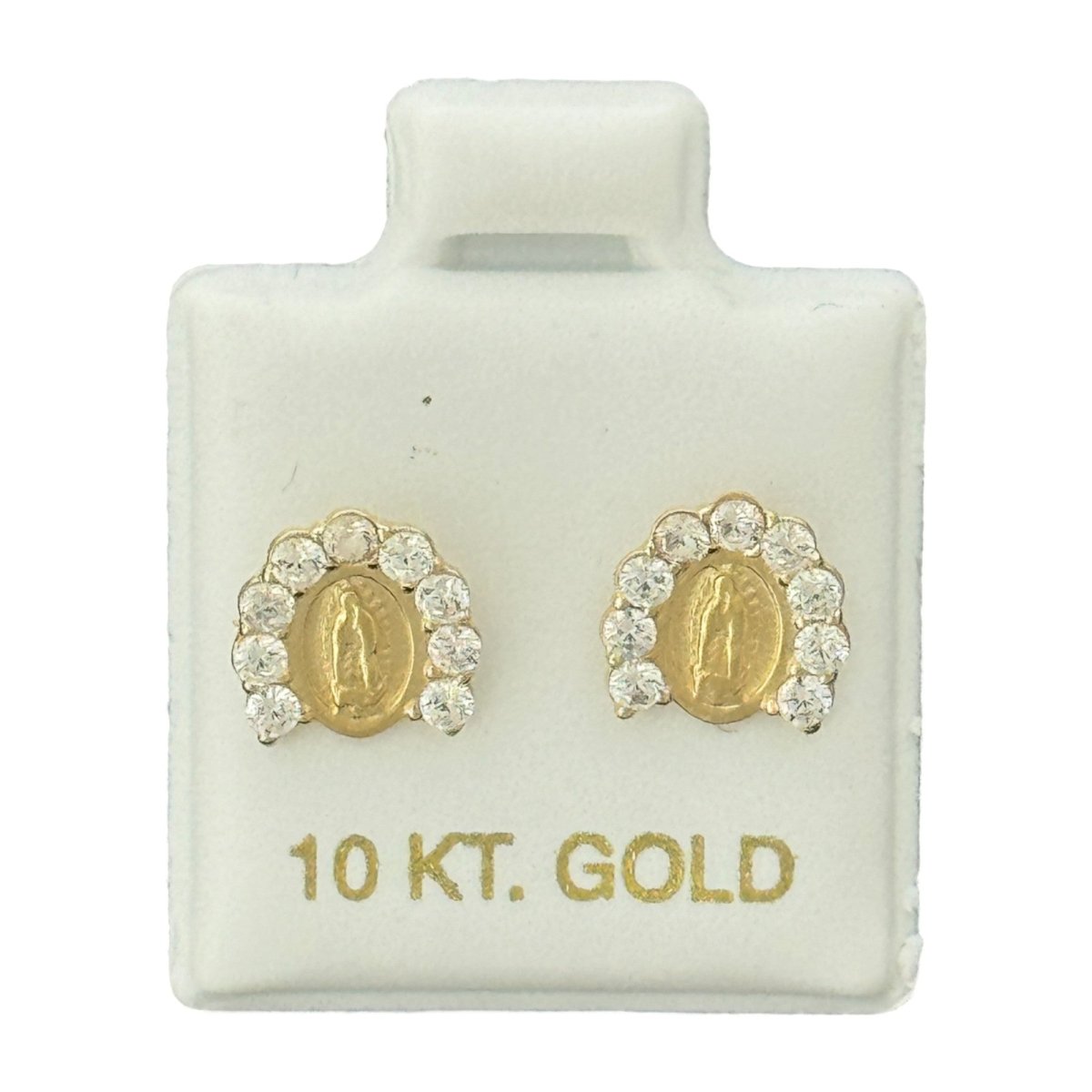 10KT Gold Virgin Mary Halo Stud Earrings - Main Front View by Silver Factory