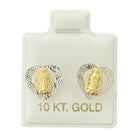 10KT Gold Virgin Mary Heart-Shaped Stud Earrings - Main Front View by Silver Factory