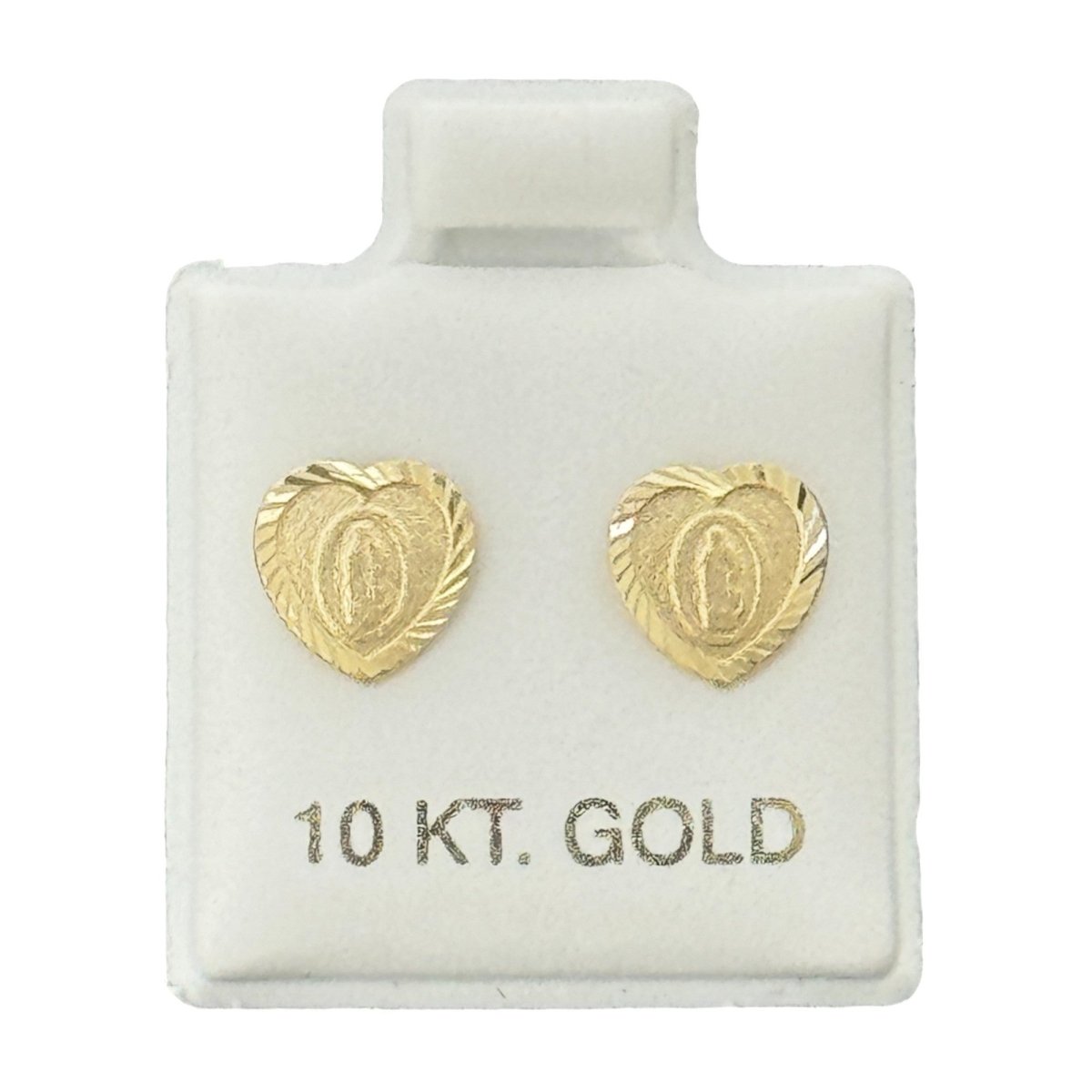 10KT Gold Virgin Mary Heart Stud Earrings - Main Front View by Silver Factory