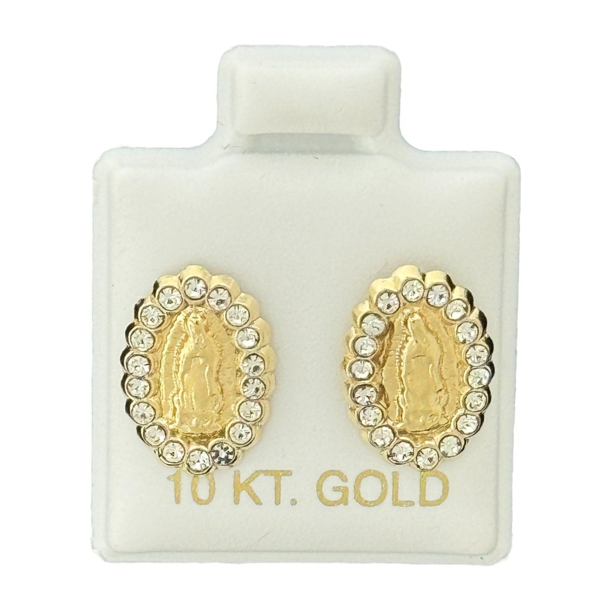 10KT Gold Virgin Mary Scalloped Stud Earrings - Main Front View by Silver Factory