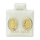 10KT Gold Virgin Mary Scalloped Stud Earrings - Main Front View by Silver Factory
