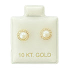 10KT Pearl and Halo CZ Gold Earrings - Main Front View by Silver Factory